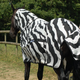 Horse wearing zebra coat